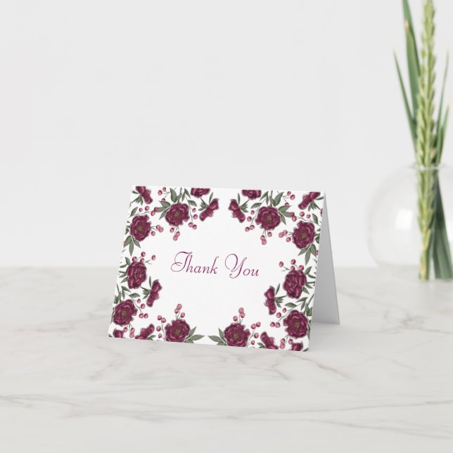 Invitación Maroon Rose Wedding Thank You Note Card (Anverso)