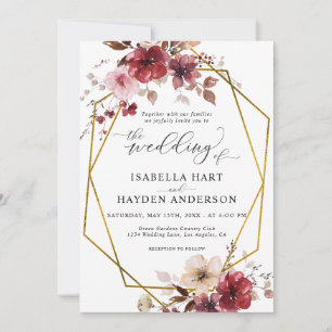 Invitación Maroon Rubor Beige Floral Old Gold Boda