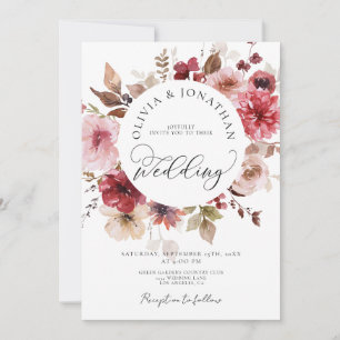 Invitación Maroon Rubor cayó todo en 1 presupuesto Boda de có
