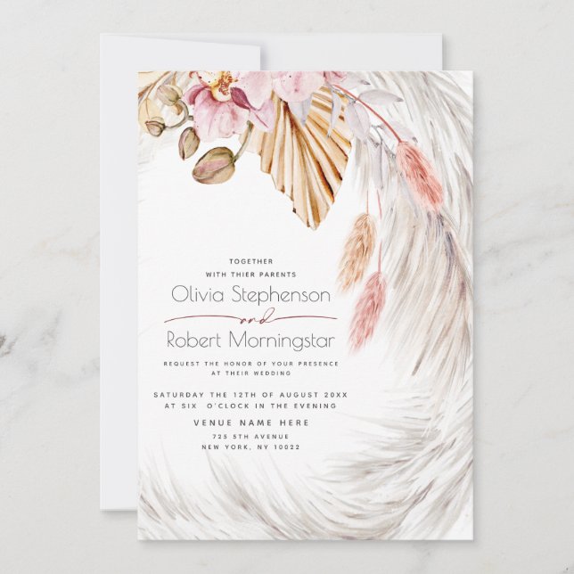Invitación Maroon Rubor Pink Floral (Anverso)
