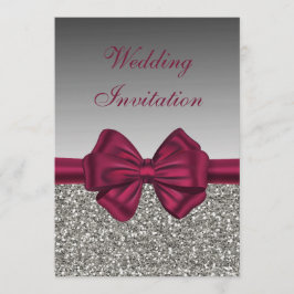 Invitación Maroon Satin Bow & Silver - Boda