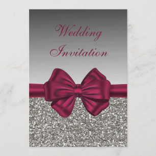 Invitación Maroon Satin Bow & Silver - Boda