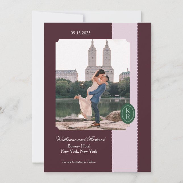 Invitación Maroon Scalloped Edge Save the Date (Reverso)