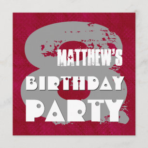 Invitación MAROON SILVER 8vo cumpleaños V11E de 8 años