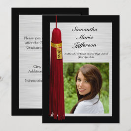 Invitación Maroon Tassel con el partido de graduación de foto