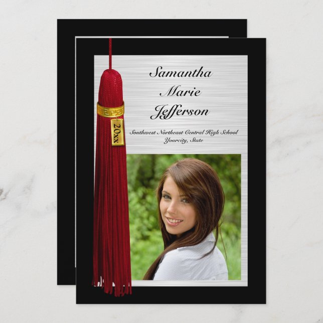 Invitación Maroon Tassel con el partido de graduación de foto