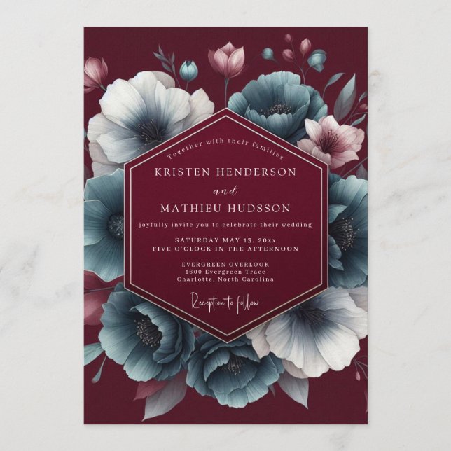 Invitación Maroon Teal Chiaroscuro Wedding (Anverso)
