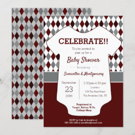Invitación Maroon y Grey Argyle Patterado Baby Shower