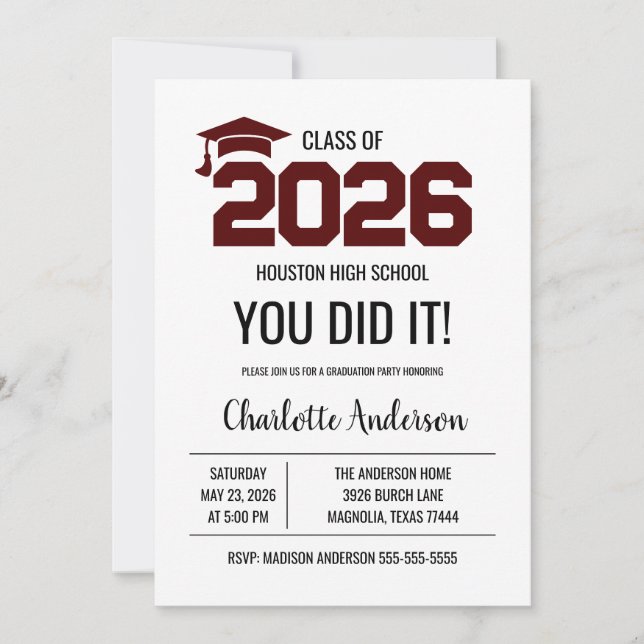 Invitación Maroon You Did It Graduation Photo (Anverso)