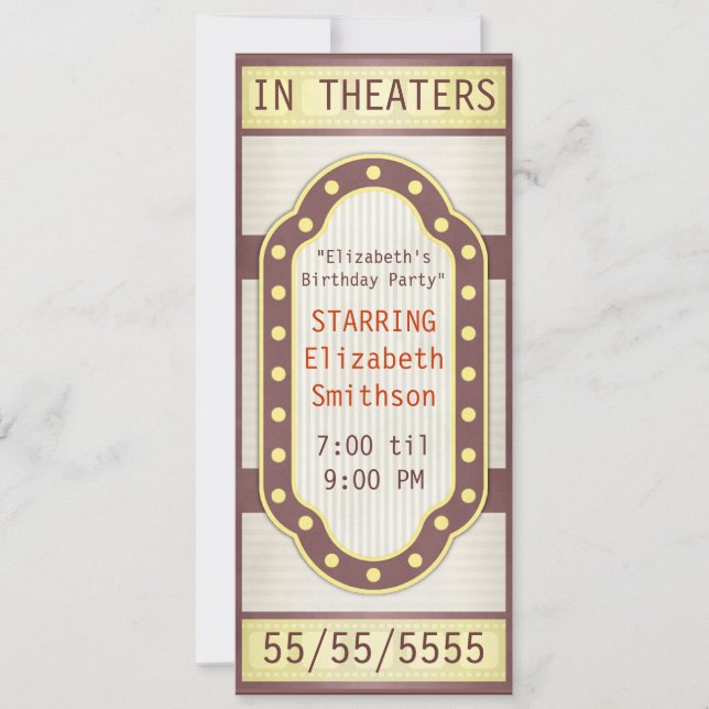 Invitación Marquesina de fiesta de cumpleaños de película (Anverso)