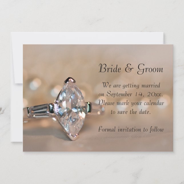Invitación Marquise Diamond Ring Wedding Save the Date (Anverso)