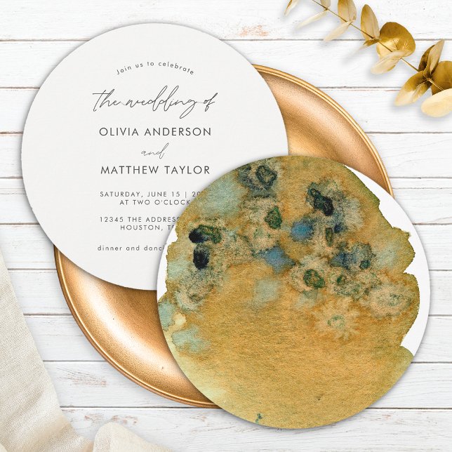 Invitación Marrón Amarillo Terroso Aquarela La Boda De (Front/Back)