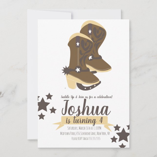 Invitación marrón beige estrellas cumpleaños vaque (Anverso)