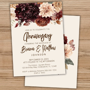 Invitación Marrón beige marfil floral boda aniversario