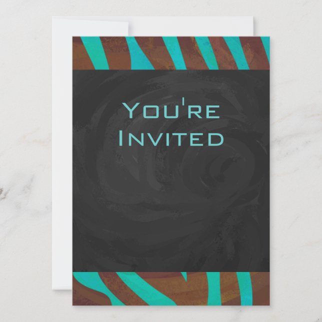 Invitación Marrón cebra y Verde azulado con monograma (Anverso)