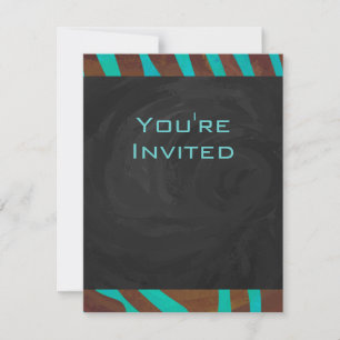 Invitación Marrón cebra y Verde azulado con monograma