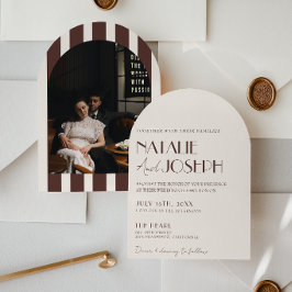 Invitación Marrón Chocolate Dinero Antiguo Foto Arqueada Boda