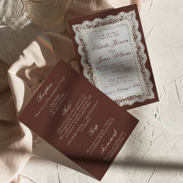 Invitación Marrón Chocolate Encaje Dinero Antiguo Todo En Uno