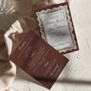 Invitación Marrón Chocolate Encaje Dinero Antiguo Todo En Uno