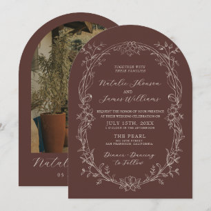 Invitación Marrón Chocolate Floral Dinero Antiguo Arco Boda