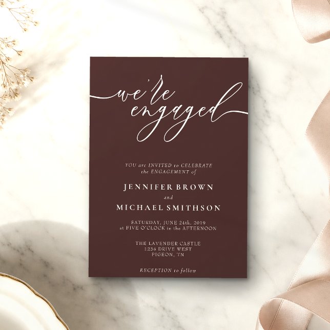 Invitación Marrón Chocolate Minimal Estamos Comprometidos (Subido por el creador)