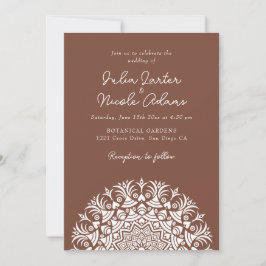 Invitación Marrón Cocoa Castaño Abstracto Mandala Boda