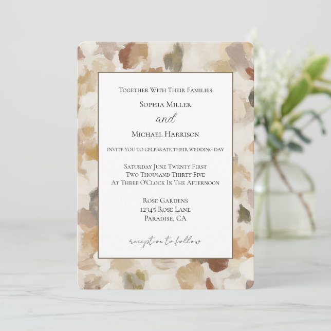 Invitación Marrón Crema Tan Abstracto Cumpleaños Boda (Anverso de pie)