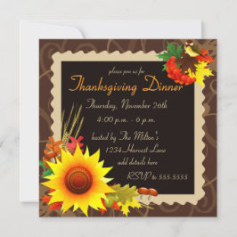 Invitación marrón de Acción de Gracias de girasol 