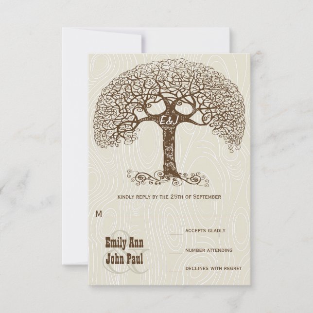 Invitación Marrón de árbol giratorio marfil boda de madera RS (Anverso)