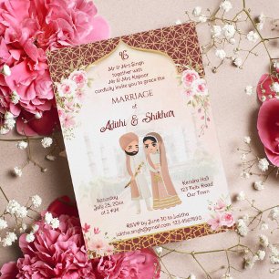 Invitación Marrón de boda punjabí y novia india