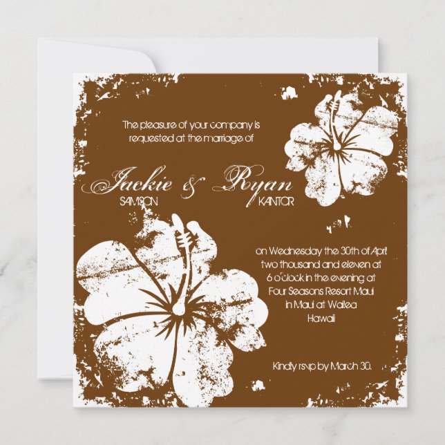 Invitación Marrón de chocolate caliente hibiscus Wedding (Anverso)