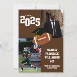 Invitación marrón de deportes de graduación de fút