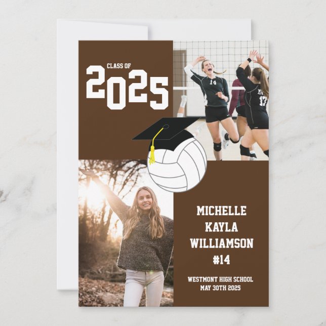 Invitación marrón de deportes de graduación de vol (Anverso)