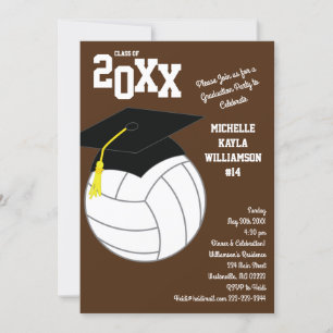 Invitación Marrón de deportes de graduación de voleibol