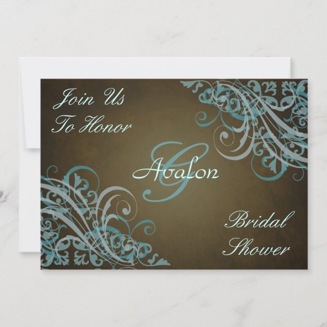 Invitación marrón de ducha de novia Verde azulada  (Anverso)