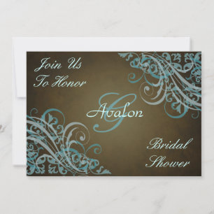 Invitación marrón de ducha de novia Verde azulada