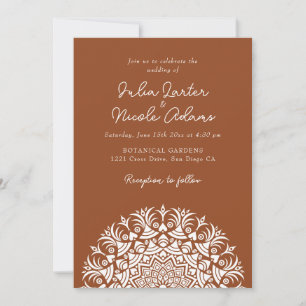 Invitación Marrón de Montura Cobre Quemado Mandala Abstracto
