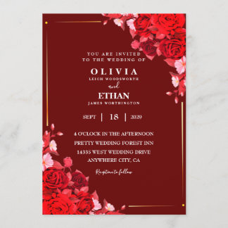 Invitación marrón floral y hojas Elegante carta de boda