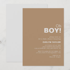 Invitación Marrón formal minimalista Oh Boy Baby Shower