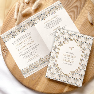 Invitación Marrón Ikat Todo en Uno Anand Karaj Boda Sikh