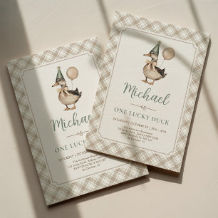 Invitación Marrón jaula un globo de pato afortunado primer cu