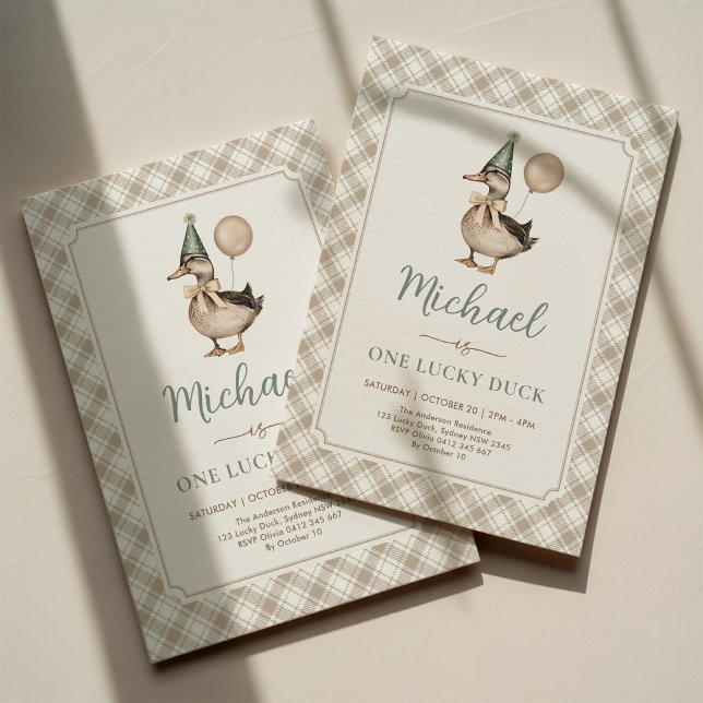 Invitación Marrón jaula un globo de pato afortunado primer cu (Subido por el creador)