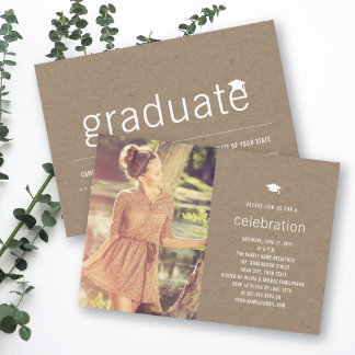 Invitación Marrón Kraft Simple Graduado Foto Fiesta de Gradua