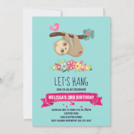 Invitación Marrón lindo Sloth colgando boca abajo Cumpleaños