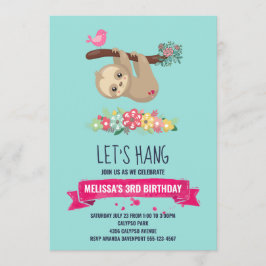 Invitación Marrón lindo Sloth colgando boca abajo Cumpleaños
