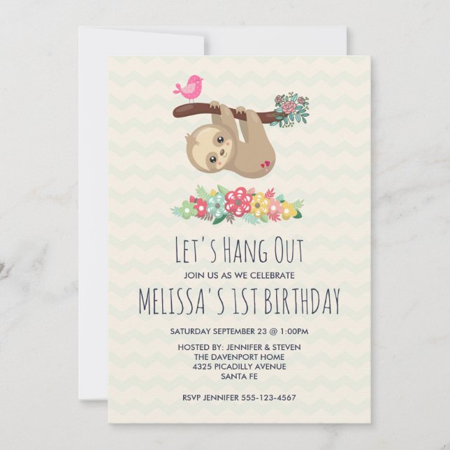 Invitación Marrón lindo Sloth colgando boca abajo Cumpleaños (Anverso)