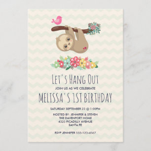 Invitación Marrón lindo Sloth colgando boca abajo Cumpleaños