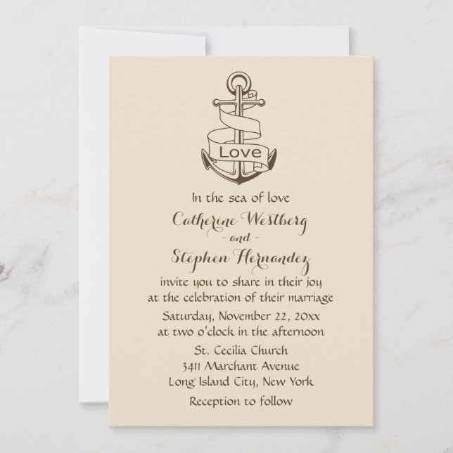 Invitación Marrón marrón de barco Boda náutico vintage (Anverso)