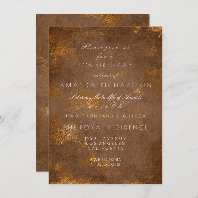 Invitación Marrón marrón marrón Sepia triste cumpleaños dorad (Anverso / Reverso)