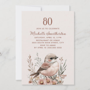 Invitación Marrón pájaro 80 cumpleaños